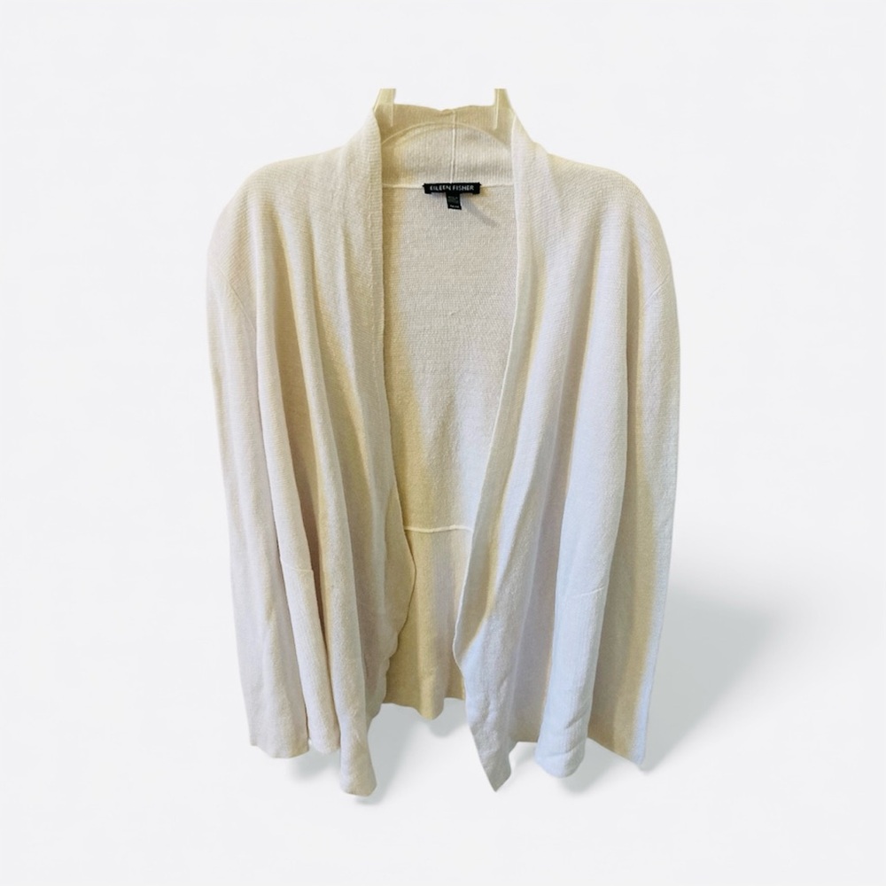 Eileen Fisher 100% Organic Linen White Open Front Cardigan Medium